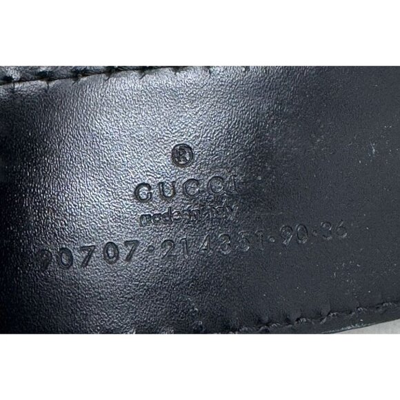 Gucci Mens Black leather belt silver plaque buckle size 90/36 100% authentic - Picture 3 of 9